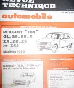 RTA401 Revue PEUGEOT 104 GL-GR-SR-S-ZA-ZR-ZS et ZS2 modèles 1980