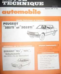 RTA403 Revue PEUGEOT 505 TI et 505 STI ET EVOLUTION RENAULT 16L/TL/AUTO DE 74