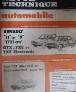 RTA443 RENAULT 11 et 9 1721cm3 GTX-TXE-TXE Electronique ET EVOLUTION FIAT 131 MIRAFIORI